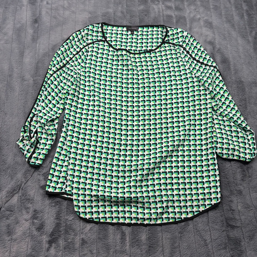 The Limited Womens Green Geometric 3/4 Roll Tab Sleeve Blouse Size L